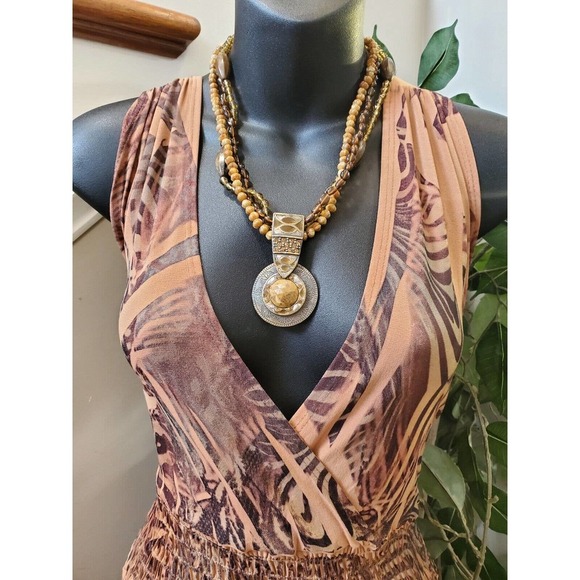 Fresh Of La Women's Brown Polyester V-Neck Sleeveless Long Maxi Dress Size 2X - Picture 2 of 10